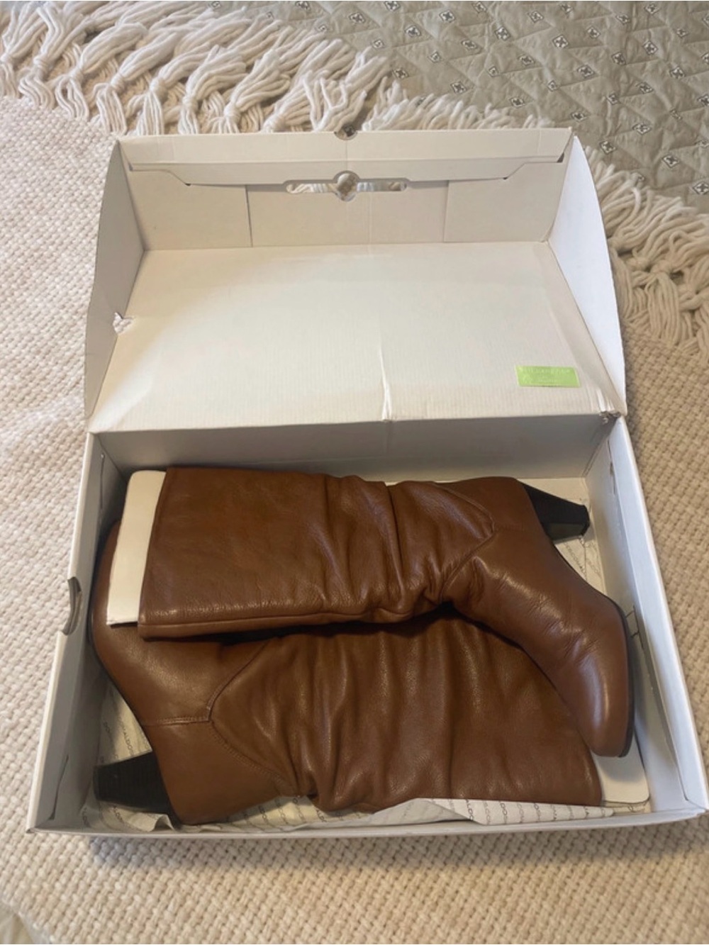 Aldo Cognac Brown Mid-Calf Heeled Leather Boots